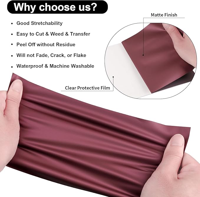 VINYL FROG Matte Metallic Encore Red Heat Transfer Vinyl Roll HTV Vinyl - 12" x5ft Maroon Metallic Satin Iron on Vinyl for T-Shirts, Heat Press Vinyl for DIY Craft Designs