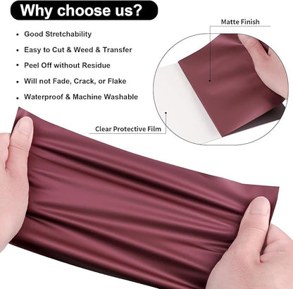 VINYL FROG Matte Metallic Encore Red Heat Transfer Vinyl Roll HTV Vinyl - 12" x5ft Maroon Metallic Satin Iron on Vinyl for T-Shirts, Heat Press Vinyl for DIY Craft Designs