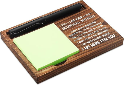 School Nurse Sticky Note Holder Wooden Notepad & Pen Holder 6.5" x 4.7" Sticky Note Pad Holder Dispenser for Desk School Nurse Work Gifts, NPA188