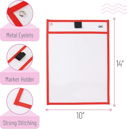 Mr. Pen- Dry Erase Pocket Sleeves, 10 x 14 Inch, 6 Pack, Colorful, Plastic,Reusable, Clear, Classroom Sleeves