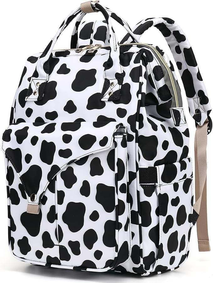 Cow Print Laptop Backpack College School Backpack Bookbags Nurse Backpacks Travel Bags Casual Daypacks for Women Girls Fits 15.6 Inch Notebook