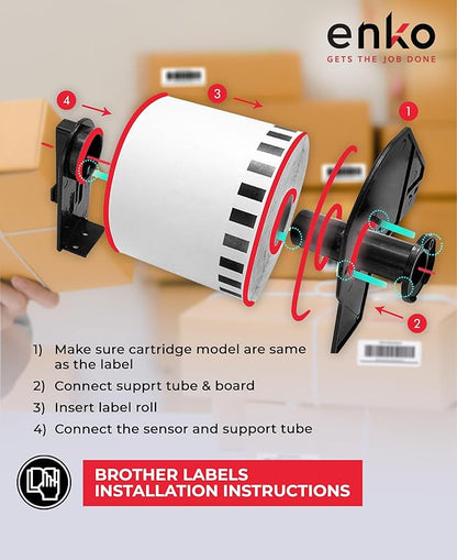 enKo - Compatible DK-2205 Continuous Paper Labels (2.4 Inch x 100 Feet) Use with Brother QL Label Printers QL-800, QL-820NWB QL 810W [6 Rolls + 2 Refillable Cartridge Frames]