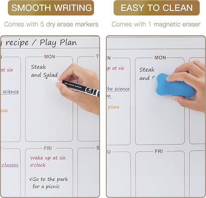 SELEAD Magnetic Glass Planning Board for Small Apartment - 18”x18” Dry Erase Whiteboard Weekly Planner Wall Calendar, Message Memo TODO Board for Home Kitchen, White&Gold