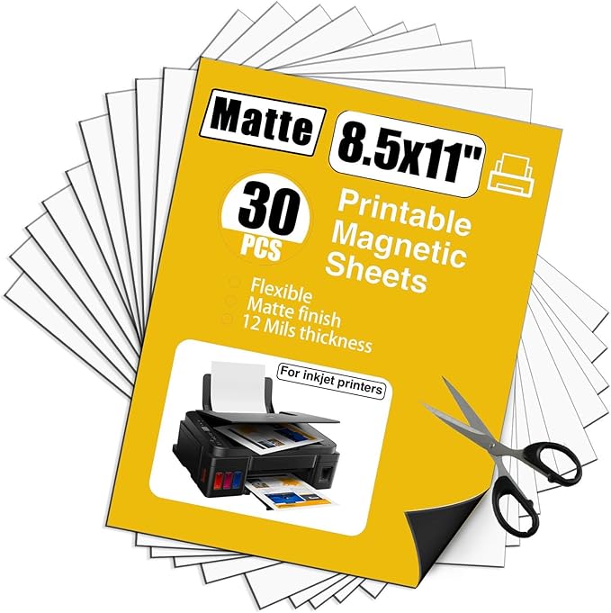 Printable Magnetic Sheets-30 Matte White Magnet Paper-Make fridge magnets, Personality Labels, Crafts-8.5" x 11",Magnet Photo Paper For Cut