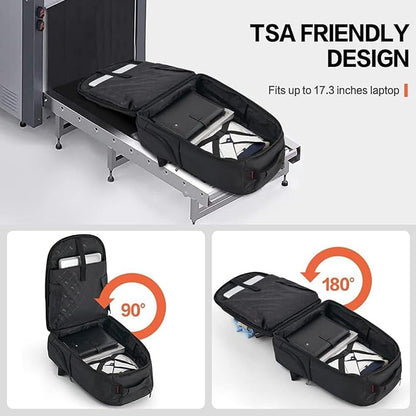 OIWAS 17.3 inch Rolling Backpack with Wheels, Laptop Wheeled Backpack with Wheels for Adults, Travel Carry on Luggage Business Roller Computer Bag Work Trolley Suitcase 36L Men Women Black