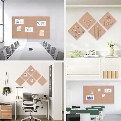 Large Cork Board for Office Wall Decor,48"x36"-12 Pack Felt Wall Tiles with 35 Push Pins, Thicker 0.47in, Felt Bulletin Board Pin Board Cork Boards for Walls - Salmon Pink