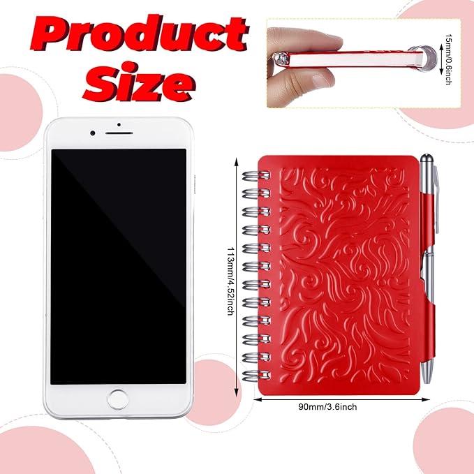 Zonon 2 Pcs Mini Password Book with Alphabetical Tabs Metal Password Keeper Book Portable Organizer Elegant Mandala Pattern Notebook with Pen, Spiral Bound for Information(Red, Rose Red)
