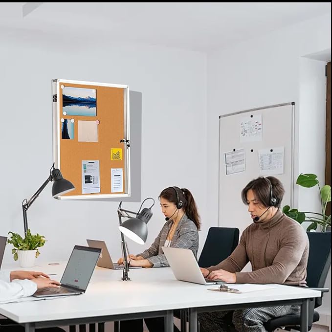 Lockable Ctosree Enclosed Bulletin Board - Waterproof Cork Notice Board with Aluminum Frame and Mounting Screws. Ideal for School Classes、 Offices, Wall Mounted （36x24, Natural Color）