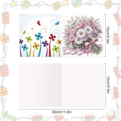 8 Packs Diamond Art Painting Greeting Card Kit Diamond Art Greeting Cards Special Shaped Diamond Painting Greeting Card Arts Crafts for Christmas Birthday Thanksgiving Day Holiday (Flowers 30x15cm)