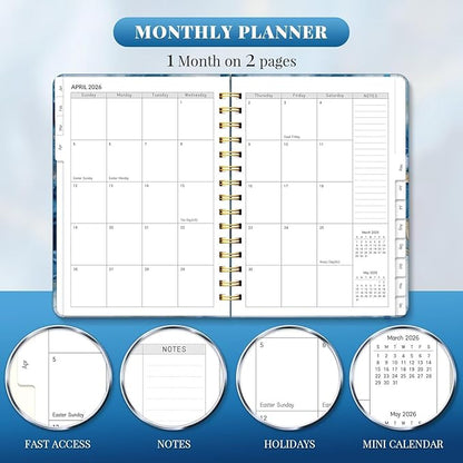 2026 Planner, A5 Weekly and Monthly Planners with Tabs, Spiral Bound Daily Calendar 2026 Planner, Agenda Organizers from Jan. to Dec., Hardcover Habit Tracker Journal 6.18" x 8.5"(Dark Blue)