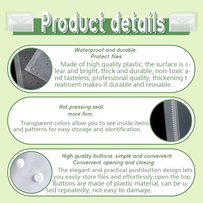 Vmiapxo 40 Pack Stamp and Die Storage Pockets, Reusable Small Plastic Envelopes Waterproof Sticker Organizer Receipt Holder Photo Storage Folders (Mixed Size)