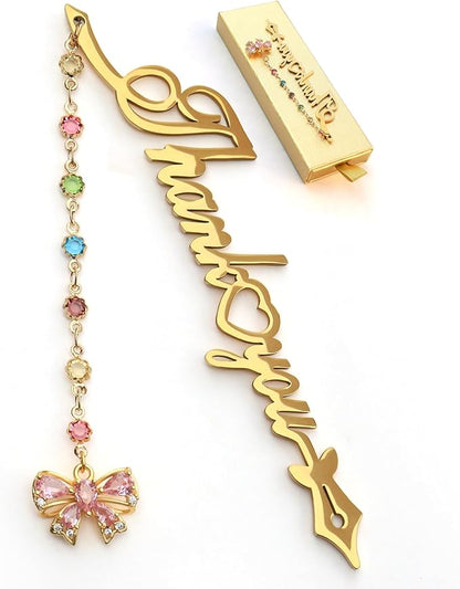 Metal Bookmark Cute Book Accessories Gifts for Women Teacher Readers Book Lovers for Christmas Mother's Day (Thank You Gold)