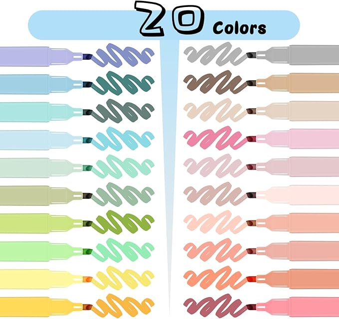 Vitoler 20Pcs Highlighters,Pastel Highlighters Set,Assorted Morandi Color Highlighters, Chisel Tip Bible Highlighters for School Office Supplies