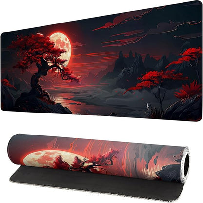 Gaming Mouse Pad Desk Pad,Extended Big Mouse Pad,31.5x11.8 Inch Long Computer Keyboard Mouse Mat Mousepad with 3mm Non-Slip Base and Stitched Edge for Gaming and Office… (Red Moon Canyon)