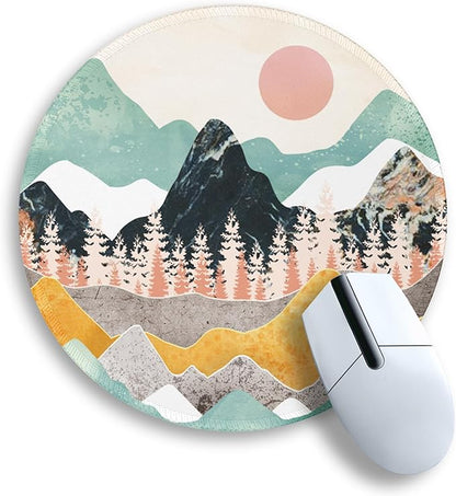 Gctriki Mountain Sunset Round Mouse Pad 8.6 x 8.6 Inch, Funny Small Mousepad for Desk Laptop Gaming, Stitched Edge Non-Slip Rubber Base, Cute Abstract Home Office Decor Desk Accessories Supplies