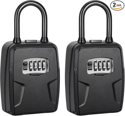 Fayleeko Portable Key Lock Box, 6 Key Capacity, Weatherproof Resettable Code (2 Pack, Black)