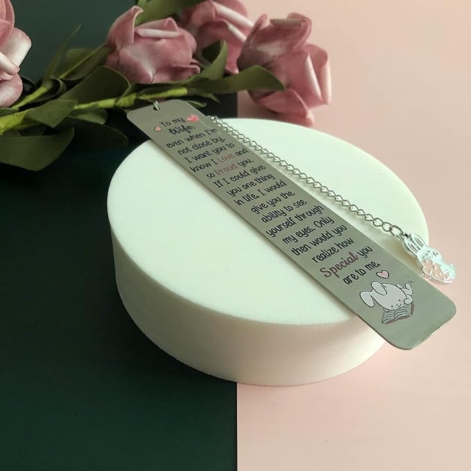 Wife Bookmarks Birthday Gift Woman Christmas Encourage Bookmark Valentines Day Distance Miss You Cute Rabbit Present Appreciate Wedding Anniversary Love Reminder Keepsakes I Love Proud of You for Her