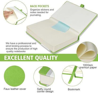 Lined Journal Notebook, 360 Numbered Pages(With page number), Thick Journal for Writing A5 College Ruled Notebook, 100gsm Lined Paper, Leather Hardcover, 5.75'' X 8.38''-1 Pack, Grass Green