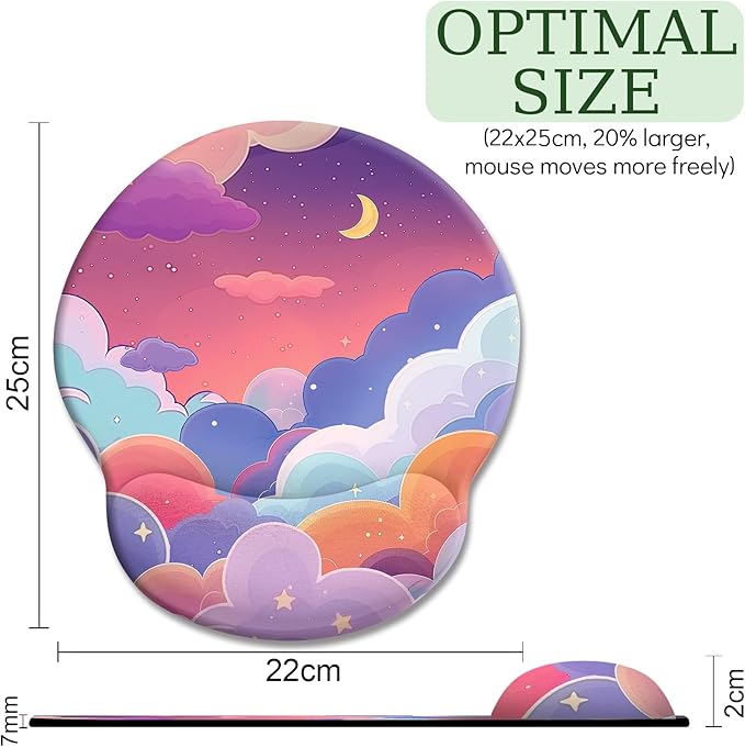 Purple Mouse Pad with Wrist Rest, Cloud Ergonomic Mouse Pad Wrist Support with Non-Slip Pain Relief PU Base, Kawaii Computer Mousepad, Cute Purple Office Desk Accessories Decor Supplies