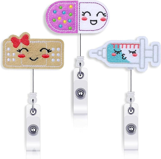 Zonon Nurse Felt Retractable, Pill Bandage Syringe Badge Reels Cute ID Badge Holder with Alligator Clip Nurse Holiday Gifts for Doctor Teacher Student