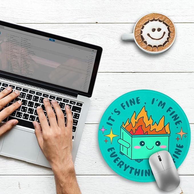 Gctriki Dumpster on Fire Mouse Pad for Desk, Funny Green Round Mousepad for Computer Laptop Gaming, Stitched Edge Non-Slip Rubber Base, Cute Home Office Desk Accessories Decor for Women