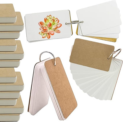 MotBach 10 pack White Blank Flash Cards with 500 Sheets Study Cards, Note Card Pad with Binder Ring, Kraft Paper Word Vocabulary Cards for Learning language, DIY Greeting Cards(3.5 x2.2 Inch)