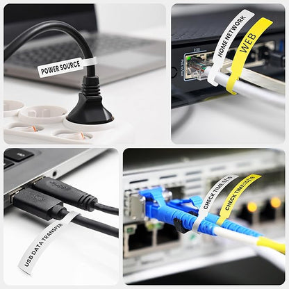 Clabel Printable White Cable Labels 6 Rolls of Thermal Self-Adhesive Paper Labels Tape, 25x78mm (1"x3") 100 Sheets Per Roll, Black Print on White Sticker Tags Durable