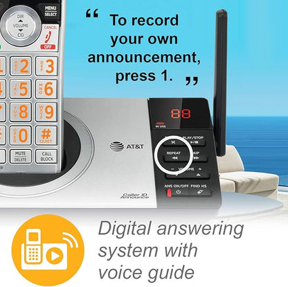 AT&T CL82407 DECT 6.0 4-Handset Cordless Phone for Home with Answering Machine, Call Blocking, Caller ID Announcer, Intercom and Long Range, Silver