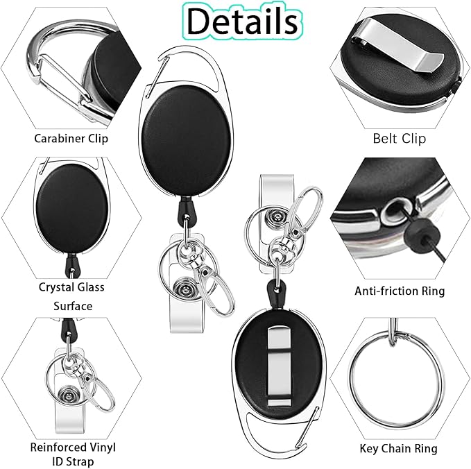 Giancomics Black Lanyards for Id Badges, ID Badge Holder with Lanyard, Badge Reel Retractable Heavy Duty, Lanyard with ID Holder Keychain Clip Name Tag ID Card Holder for Teacher Women Men Work Office