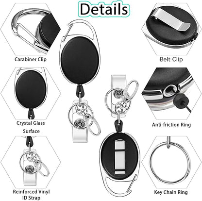 Giancomics Black Lanyards for Id Badges, ID Badge Holder with Lanyard, Badge Reel Retractable Heavy Duty, Lanyard with ID Holder Keychain Clip Name Tag ID Card Holder for Teacher Women Men Work Office