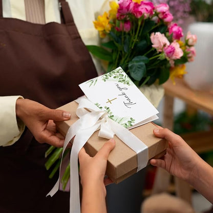 25 Pack Thank You Cards with Envelope & Stickers, 4 * 6in Watercolor Greenery Cross Blank Inside Thank You Card for Bulk Baptism, Wedding, Bridal Shower, Baby Shower, Communion, Funeral