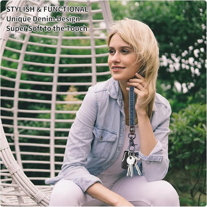 Fishent Denim Wristlet Keychain for Women Men, Cute Key Chain, Wrist Lanyards for Car Keys ID Badge Wallet Card Holder