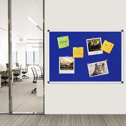VIZ-PRO Notice Board Felt Blue, 36 X 24 Inches, Silver Aluminium Frame