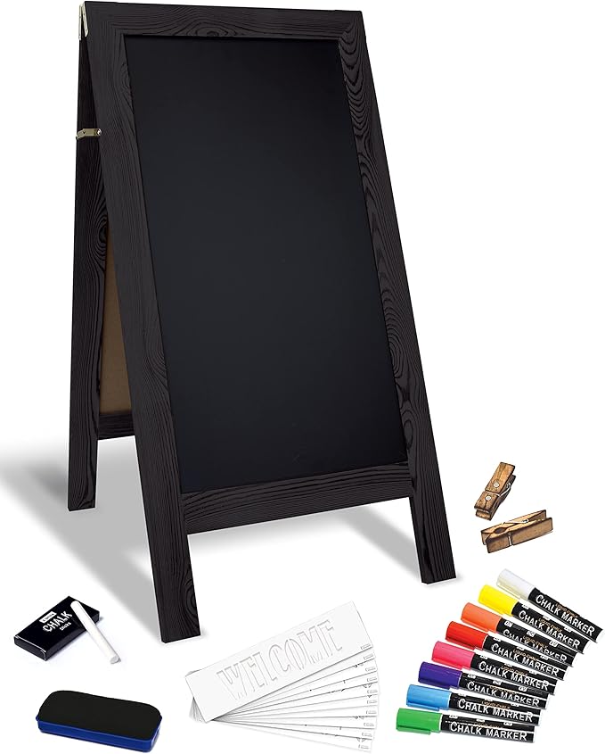 Better Office Products Magnetic A-Frame Chalkboard Sign, Extra Large 20" x 40", Standing Chalkboard Easel, Deluxe Set with Multiple Accessories, Outdoor Sidewalk Sandwich Board Sign,(Black)