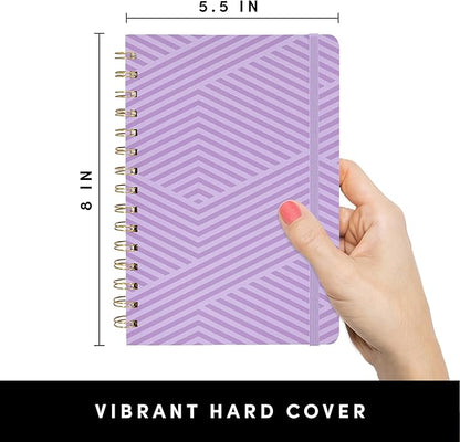 PAPERAGE Lined Spiral Journal Notebook, (Geometric Lavender), 160 Pages, Medium 5.5 inches x 8 inches - 100 GSM Thick Paper, Hardcover, Double-Wire Spiral Journal & Notebook