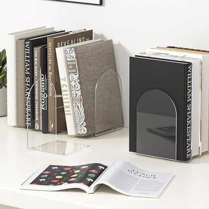 Acrylic Bookends 6 Pieces, Book Ends for Shelves, Clear Bookends for Book Shelves and Desktop Organizer, Transparent Bookends to Hold Books for Home Office Supplies