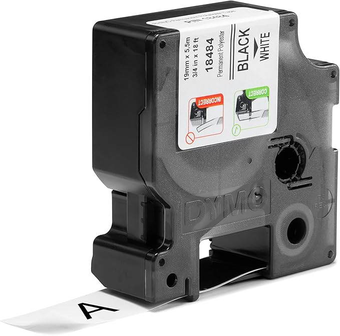 DYMO Rhino Industrial Permanent Polyester Labels, 3/4", Black Print on White Tape