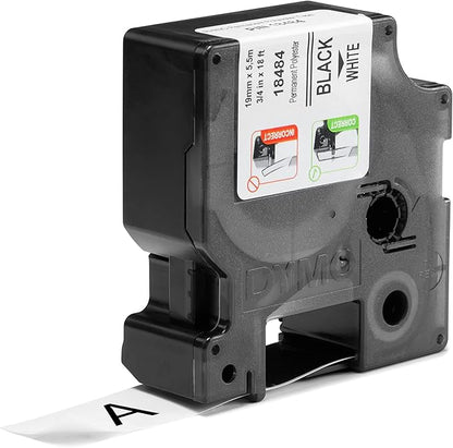 DYMO Rhino Industrial Permanent Polyester Labels, 3/4", Black Print on White Tape