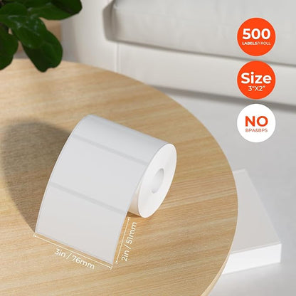 MUNBYN 3x2 Inch White Thermal Labels, Thermal Sticker Labels for Price, Barcode, Mailing, Name, 500 Sheets/1 Roll
