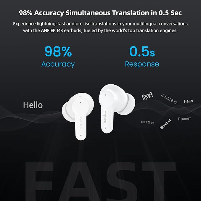M3 Offline AI Translator Earbuds Support 144 Languages & Accents Translation Two-Way Translation Translator Device AI Translation Earbuds Real Time