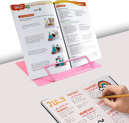 Metal Book Stand - Adjustable Book Holder for Reading (Full Pink)