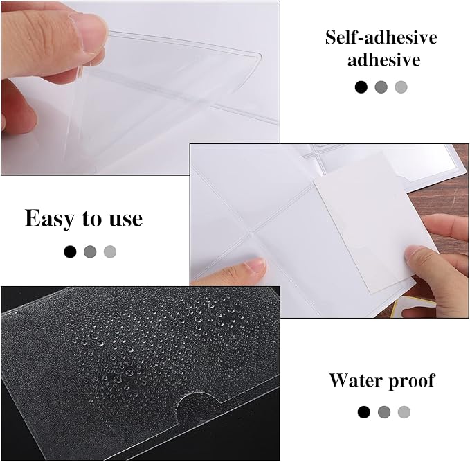 36 Pack Adhesive 2.4" x 3.9" Index Card Pockets with Top Open for Loading, Clear Plastic Labels Holders for Organizing, Storage Bins, Library Card, Totes, Shelves