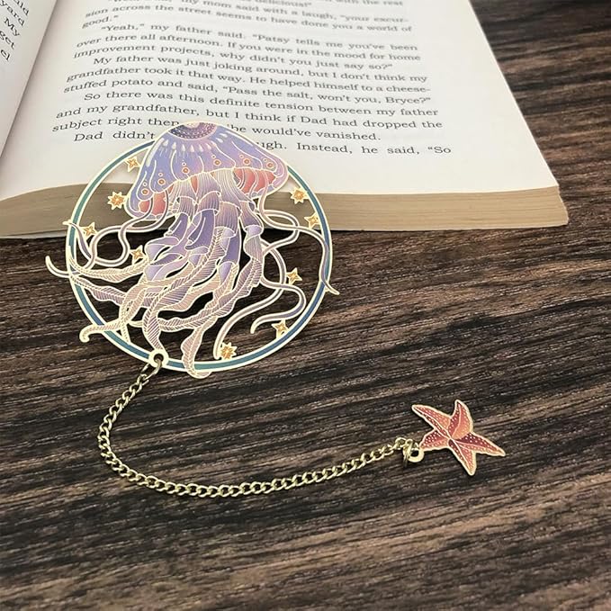 Bookmarks for Book Lovers Book Marks for Reading Women Birthday Graduation Christmas Gifts for Her Cute Metal Bookmark Book Markers Stocking Stuffers for Teens (Jellyfish-A)