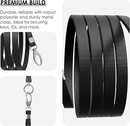 10 Pack Lanyards for ID Badges, Cruise Ship Cards, Keys, Keychain, Long-lasting Neck lanyard Strap with Clasp, Cruise Badge Key Lanyards for Men, Women, Teachers, Kids (Black)