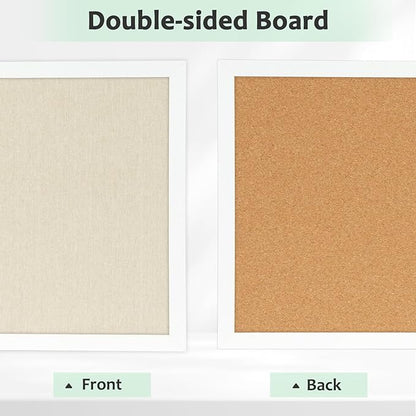 DOLLAR BOSS Cork Board Bulletin Board with Linen Double-Sided 30" x 20" Linen Corkboards for Walls Picture Display Vision Board for Office Home School Framed Picture Pin Board, 20 Pushpins 10 Clips