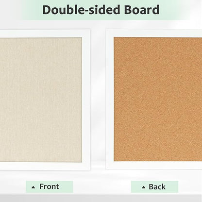 DOLLAR BOSS Cork Board Bulletin Board with Linen Double-Sided 24" x 18" Linen Corkboards for Walls Picture Display Vision Board for Office Home School Framed Picture Pin Board, 20 Pushpins 10 Clips