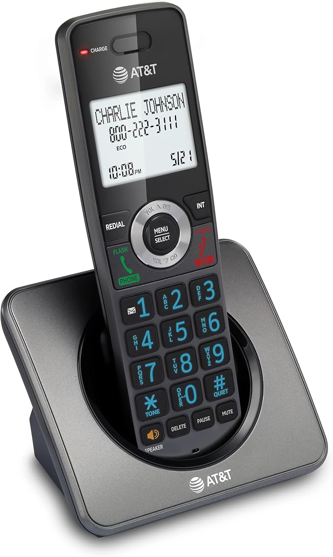 AT&T GL2101 DECT 6.0 Cordless Home Phone with Call Block, Caller ID, Full-Duplex Handset Speakerphone, 2" White Backlit Display, Lighted Keypad (Graphite & Black)