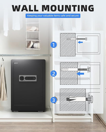 DAYI Safe Box, 3.0 Cubic Feet Home Safes with Fireproof Waterproof Bag, Security Safe for Money Cash Documents, Digital Keypad, Dual Alarm System, Removable Shelf - D-60