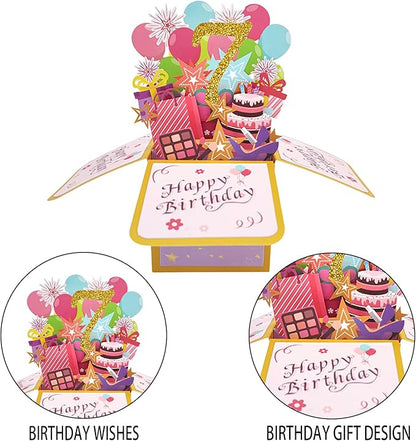 Asmallgf Happy 7th Birthday Pop Up Card for Daughter Niece, Funny 7 Years Old Birthday Gifts for Girl Boy, Sweet 7 Birthday Gift Ideas for Him Her
