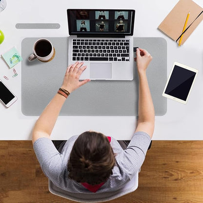 Boutilon Leather Desk Pad 24"x 14" Non-Slip Mouse Pad,Office Desk Mat,Waterprooft PU Leather Desk Blotter,Desk Pad Protector,Desk Writing Pad for Home Office Decor (S-Silver)